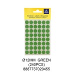 MAYSPIES MS012 COLOUR DOT LABEL / 5 SHEETS/PKT / 240PCS / ROUND 12MM GREEN
